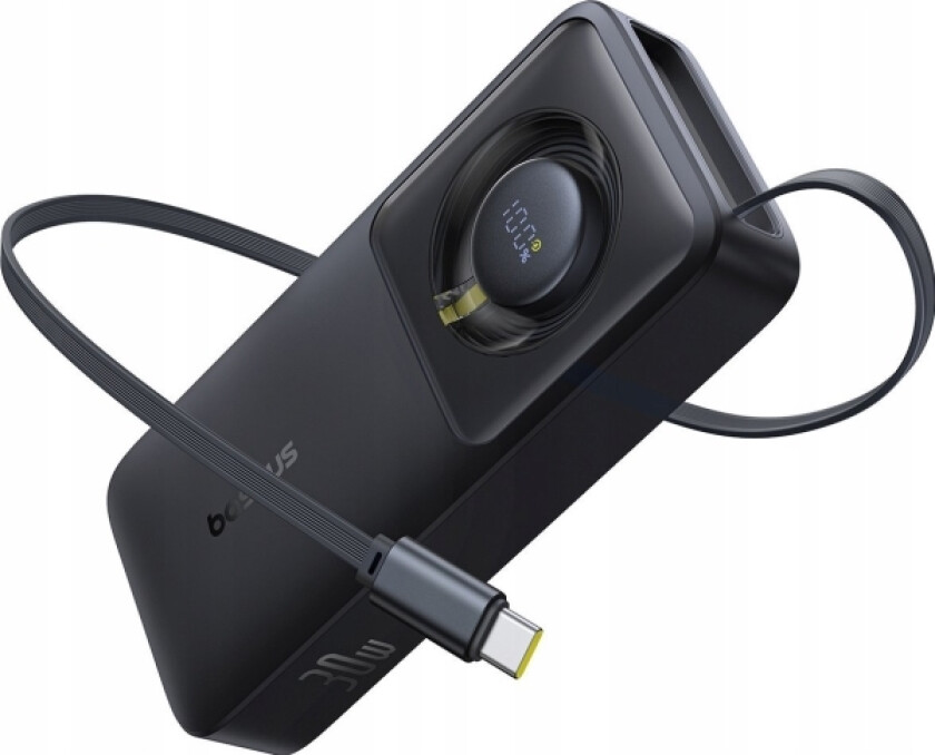 Free2pull 10000Mah 30W Powerbank Med Usb-C-Port Og Uttrekkbar Usb-C-Kabel - Svart