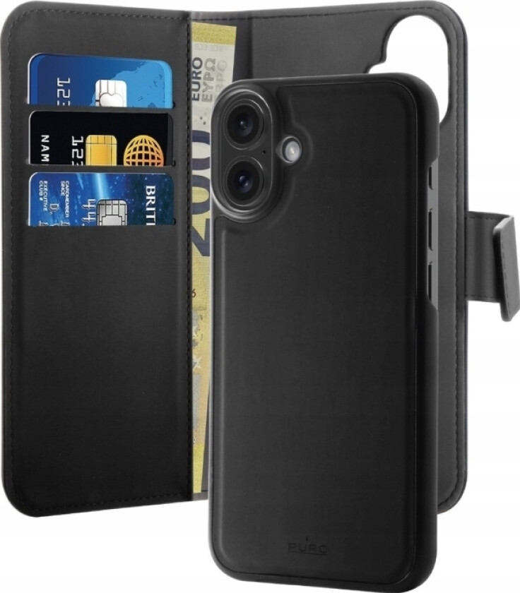 Etui Z Ekoskóry Puro Wallet Detachable Magsafe 2W1 Z Klapk I Portfelem Do Iphone 16 Plus - Svart