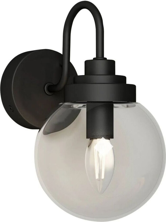 vegglampe Badolo, svart, glass, 25 cm høy, IP44