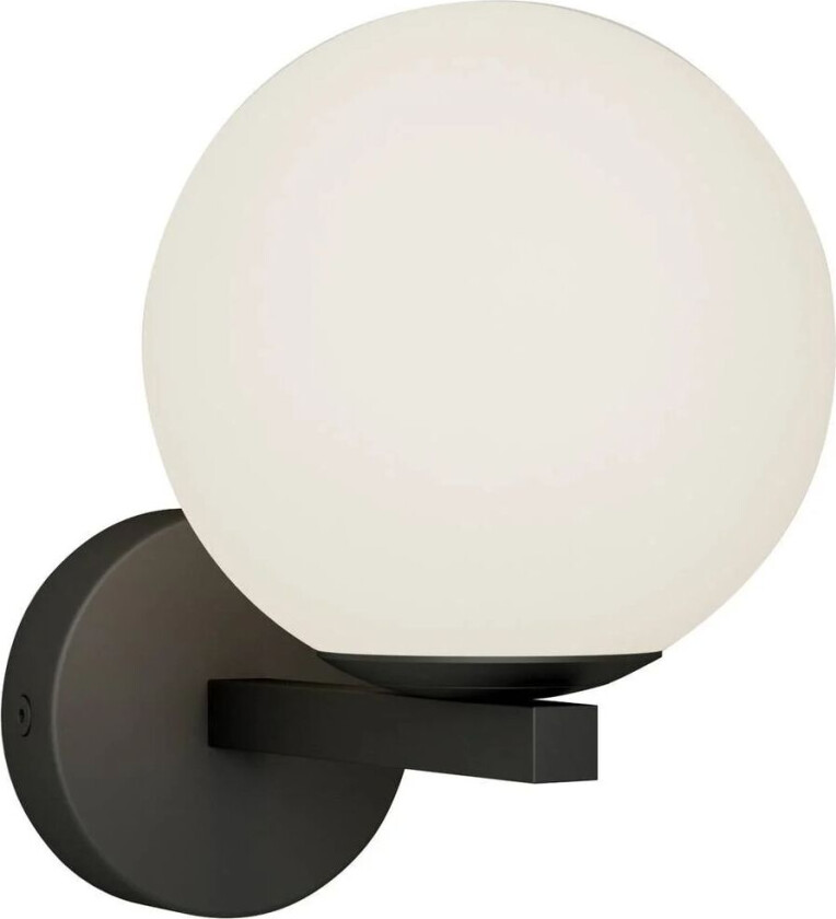 vegglampe Bidolo, svart, glass, Ø 12 cm, IP44