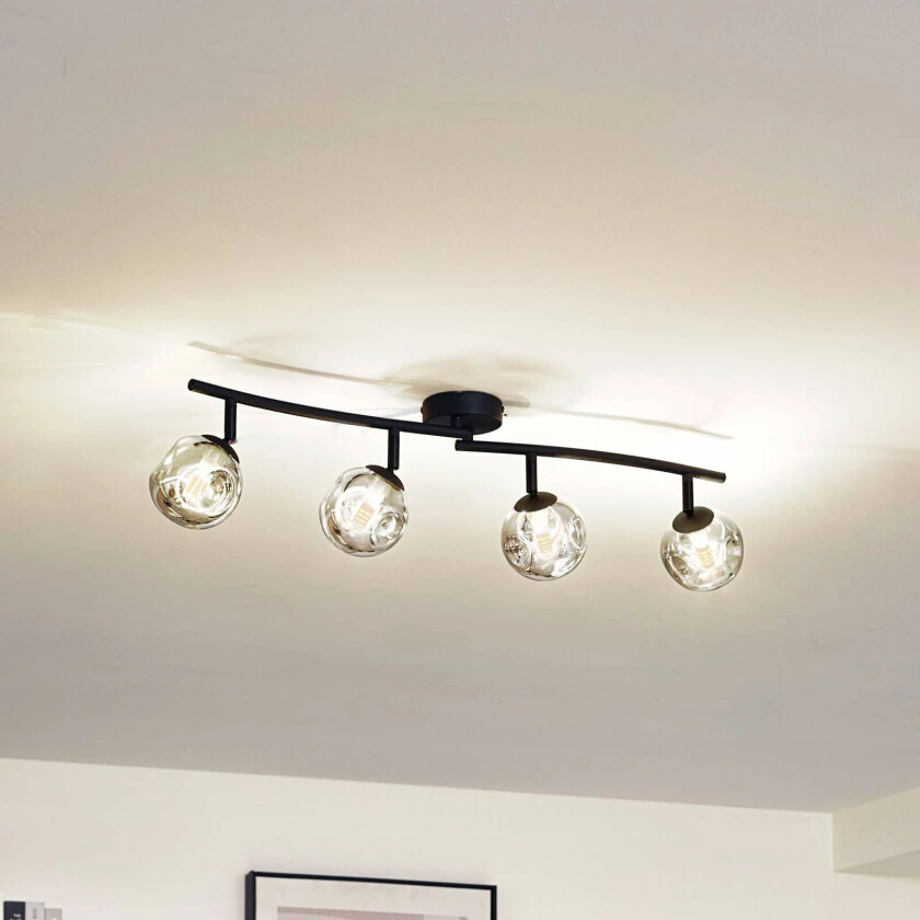 Valentina taklampe, grå/svart, 4 lyskilder, glass