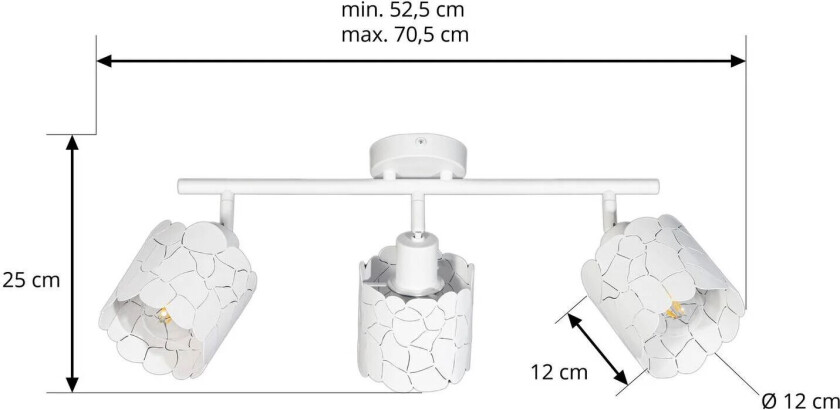 taklampe Aralena, hvit, 3-lys, metall