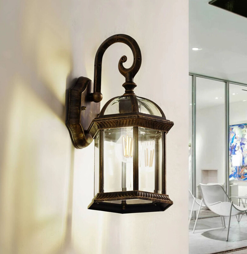 utendørs vegglampe Adelisa, gull antikk, aluminium, høyde 39 cm