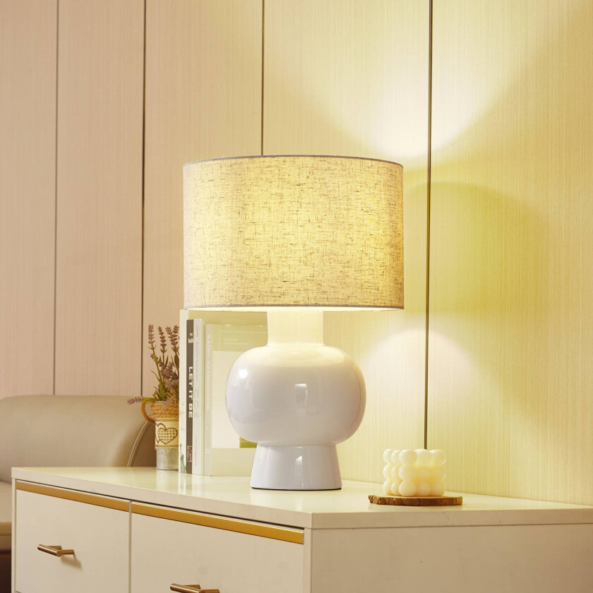 bordlampe Arved, hvit, tekstil, keramikk, 46 cm