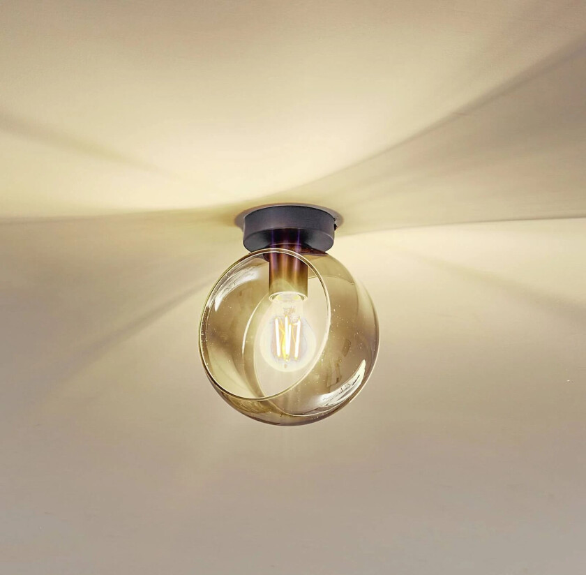 Roton taklampe, grå/svart, glass, Ø 20 cm