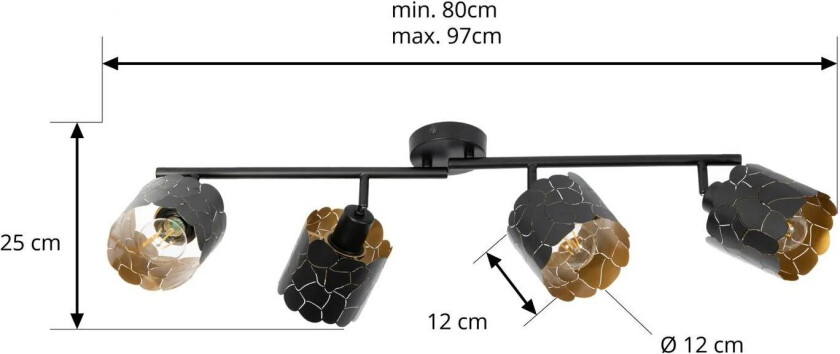taklampe Aralena, svart/gull, 4-lamper