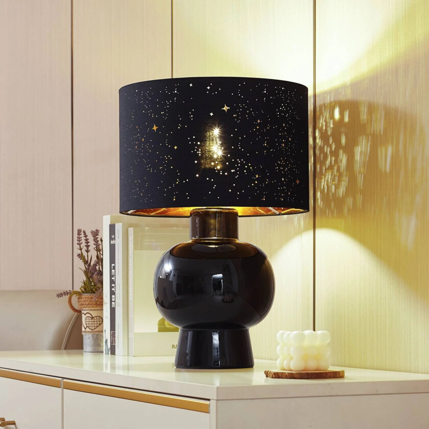 bordlampe Arved, svart, tekstil, keramikk, 46 cm