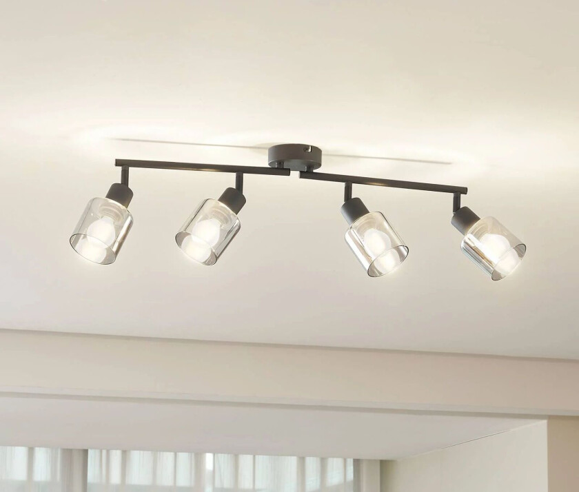 taklampe Netty, 4 lyskilder, grå, glass