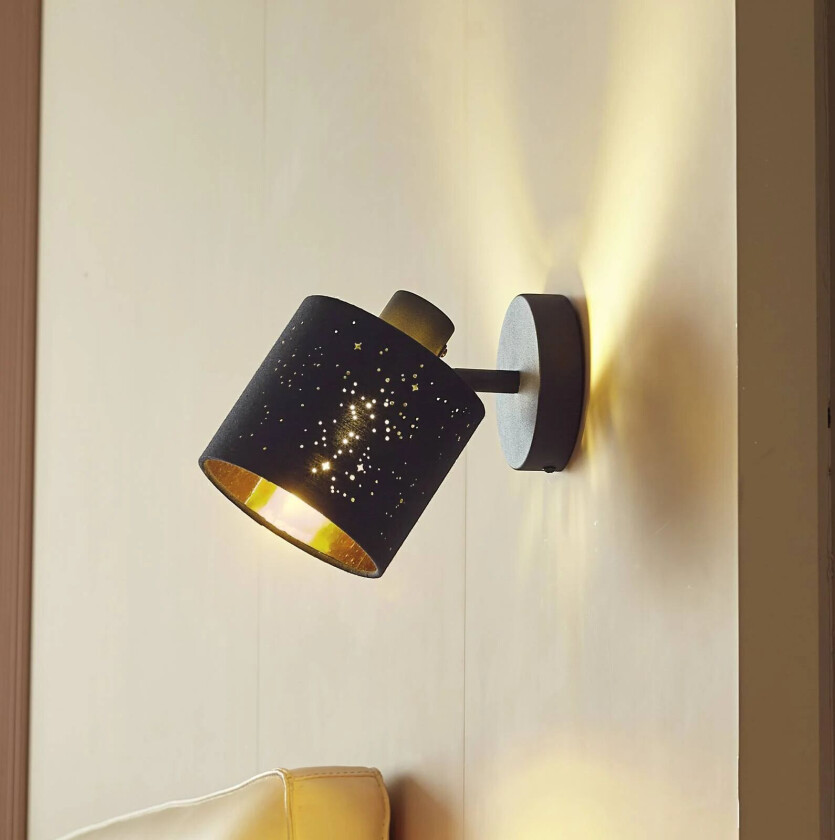 vegglampe Vasilia, Ø 12 cm, svart/gull, stoff
