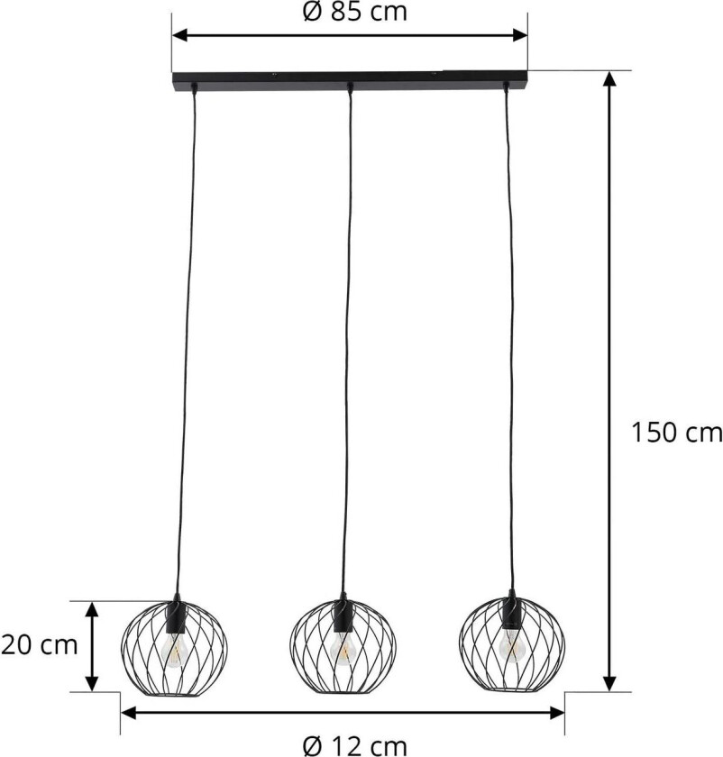hengelampe Danika, 105 cm lang, svart, metall