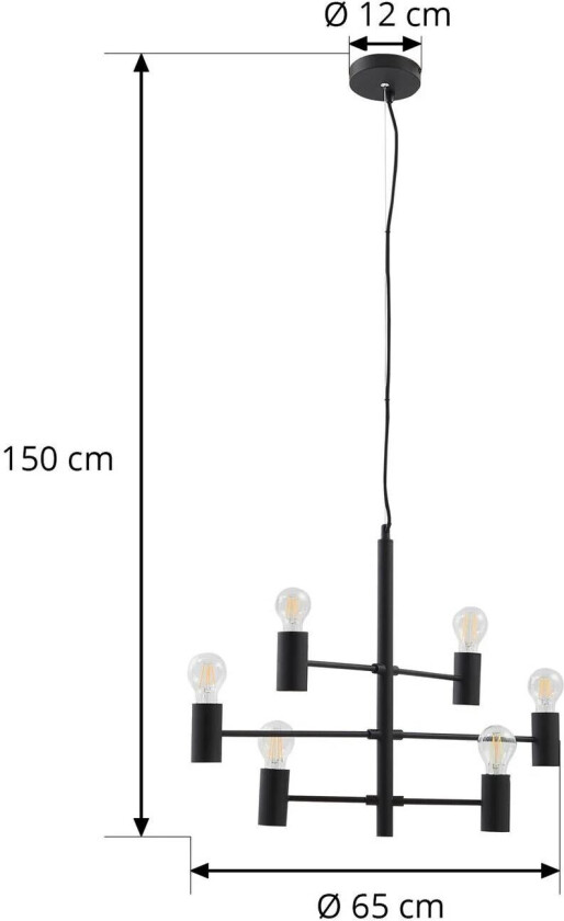 hengelampe Aidas, svart, metall, 6 lyskilder