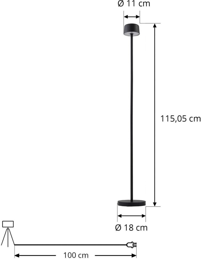LED-gulvlampe Isason, svart, aluminium, Ø 11 cm