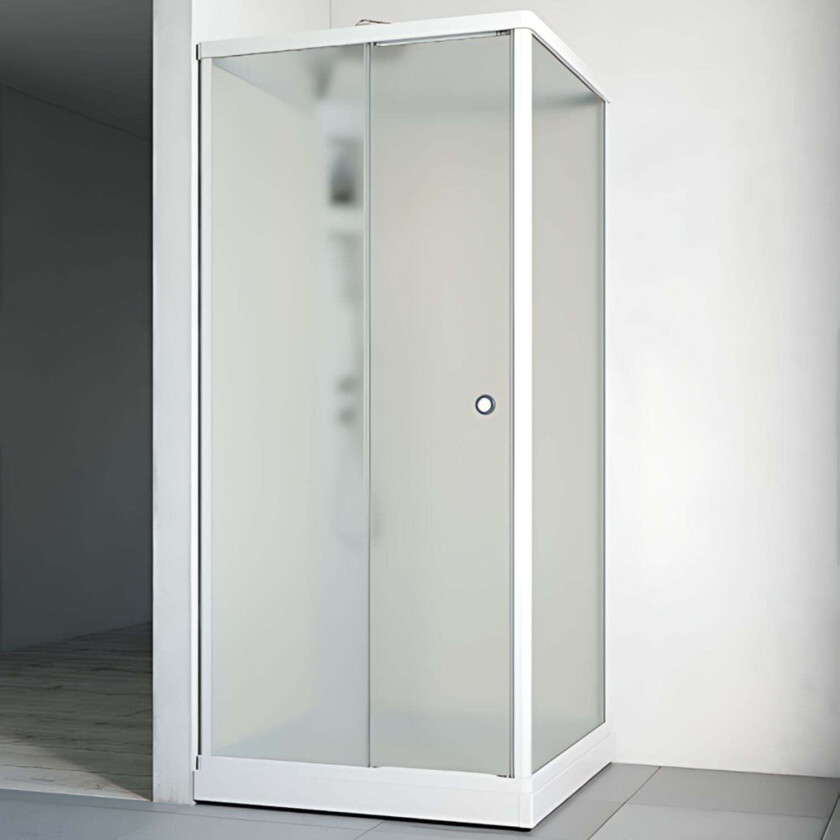 Flow Front Dusjkabinett Innfelt Blandebatteri Ice Hvit / 81x81cm Glass