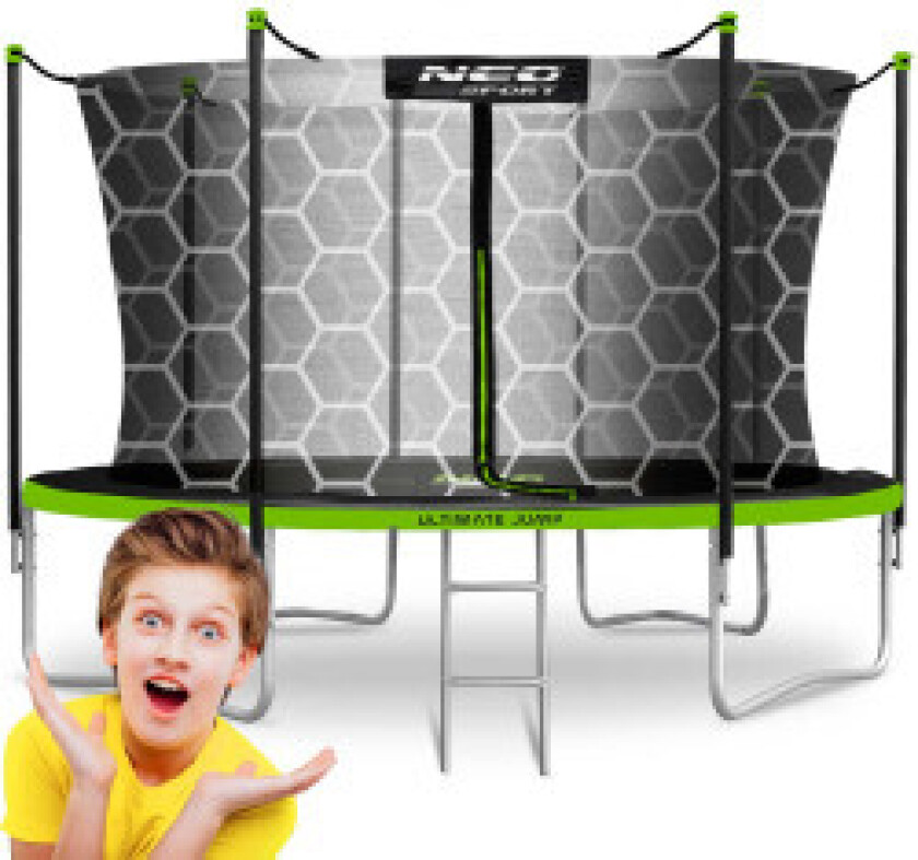 Trampoline for hagen 12ft/374cm med innvendig sikkerhetsnett og stige fra Neo-Sport