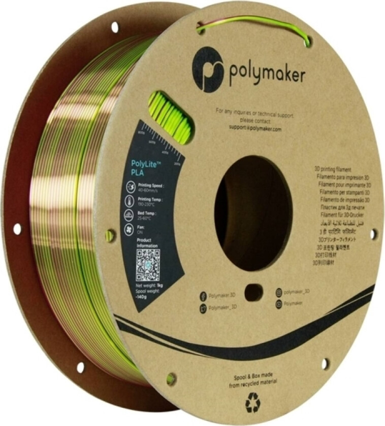 Polymaker Pa03022 Dual Silk Filament Pla-Silke Flerfarvet, Glinsende 1.75 Mm 1000 G Aubergine, Lime, Magenta Polylite™ 1 Stk