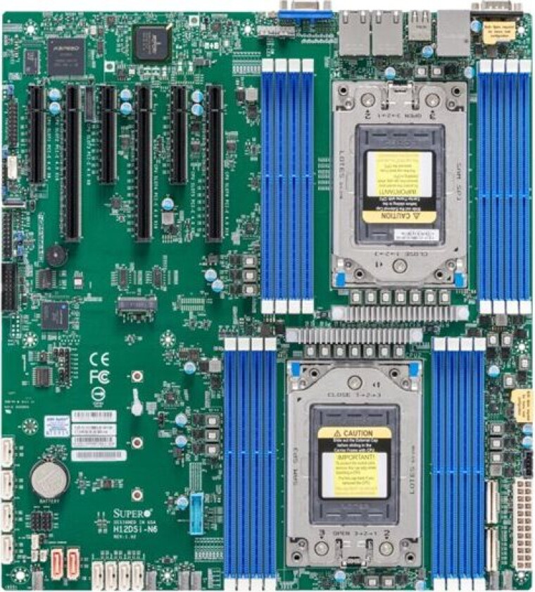 Supermicro H12dsi-N6 - Hovedkort - Utvidet Atx (E-Atx) - Socket Sp3 - 2 Støttede Cpu-Er - Usb 3.0 - 2 X Gigabit Lan - Innbygd Grafikk - For A+ Server