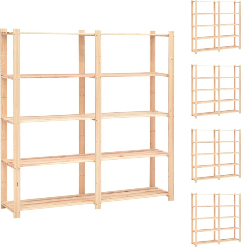 Lagringshyller 5 etasjer 5 stk 170x38x170 heltre furu 500kg