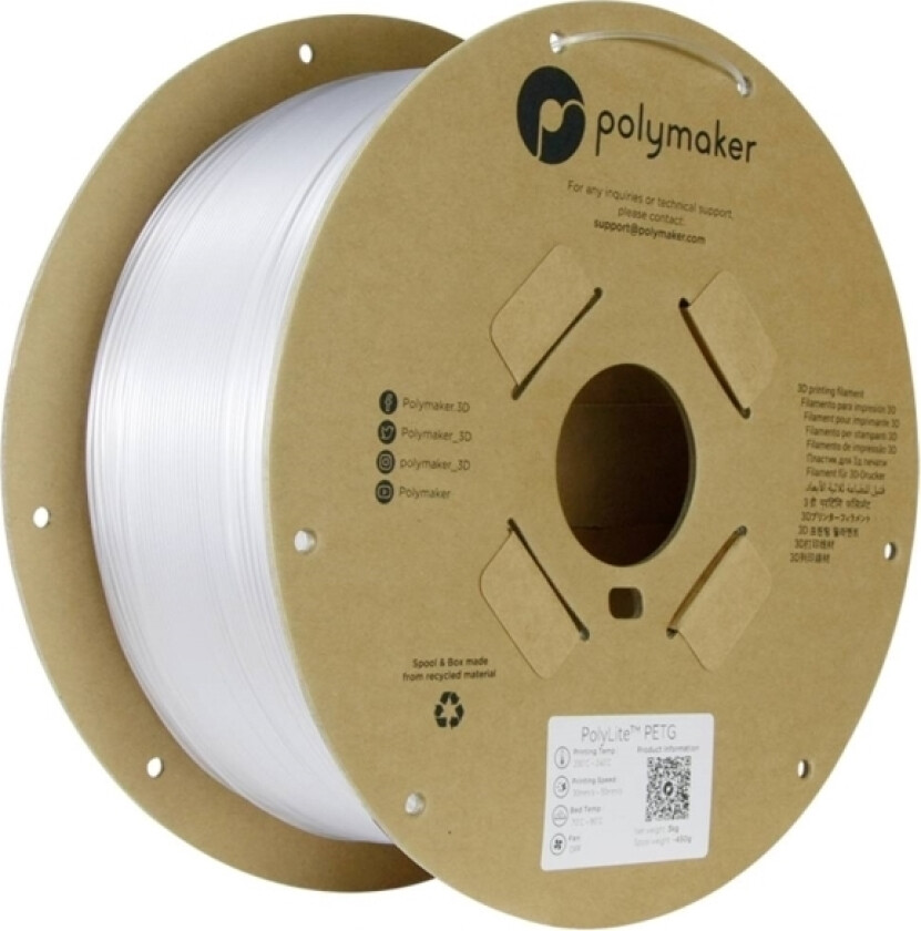 Polymaker Pb01044 Filament Petg Varmebestandig, Høj Grad Af Trækstyrke 1.75 Mm 3000 G Klar Polylite™ 1 Stk