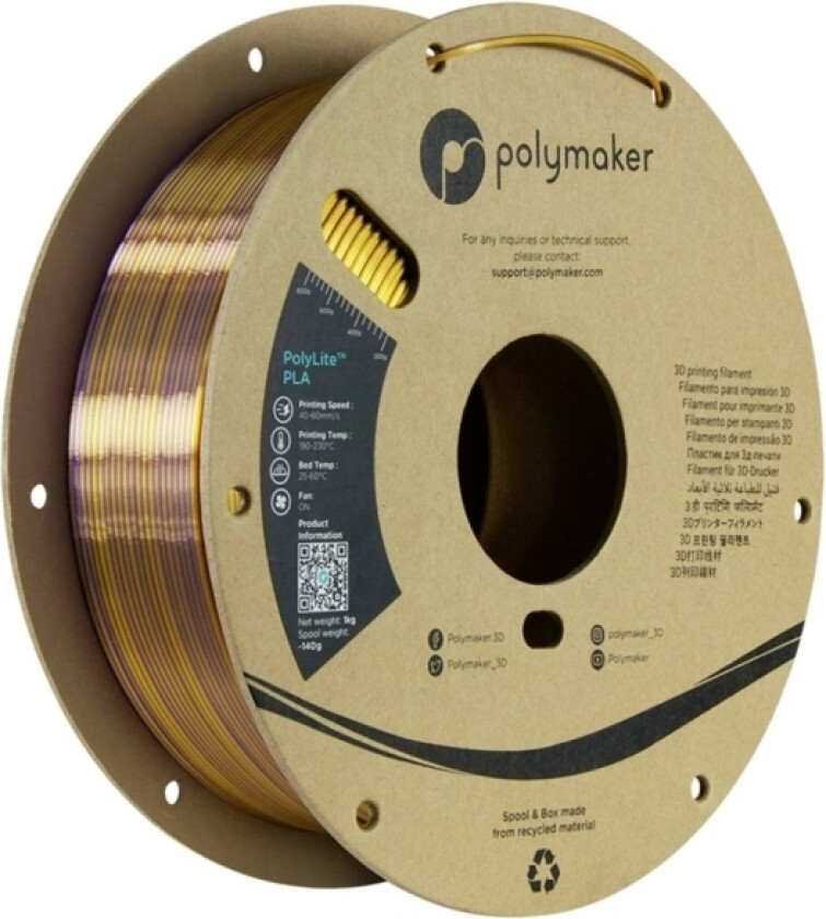 Polymaker Pa03029 Dual Silk Filament Pla-Silke Flerfarvet, Glinsende 1.75 Mm 1000 G Sovereign, Guld, Lilla Polylite™ 1 Stk