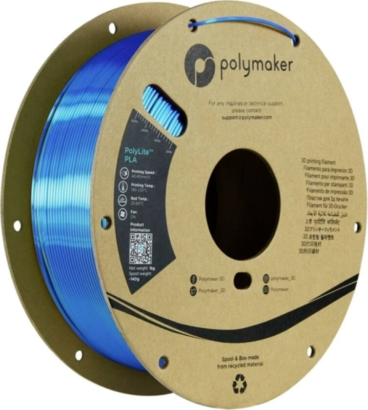 Polymaker Pa03026 Dual Silk Filament Pla-Silke Flerfarvet, Glinsende 1.75 Mm 1000 G Kamæleon, Gul, Blå Polylite™ 1 Stk