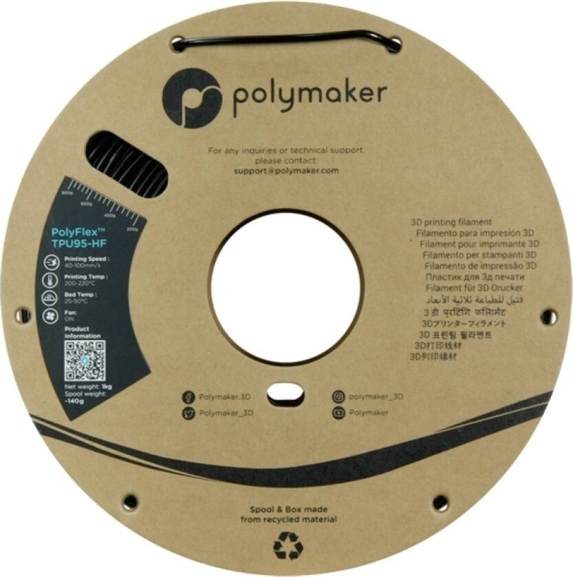 Polymaker Pd03004 Tpu95-Hf Filament Tpu, Fleksibelt Glødetråd Fleksibel, Highspeed Filament, Uv-Bestandig 2.85 Mm 1000 G Sort Polyflex™ 1 Stk