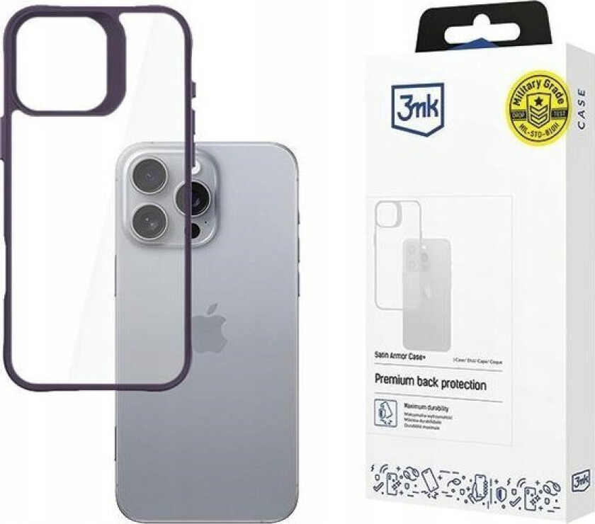 3Mk Satinarmor+ Case Iphone 16 Pro Max 6.9" Purple Military Grade