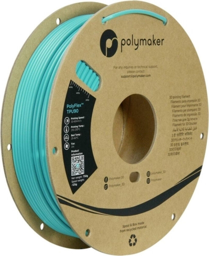 Polymaker Pd02010 Tpu90 Filament Tpu Fleksibel 2.85 Mm 750 G Blå-Grøn Polyflex™ 1 Stk