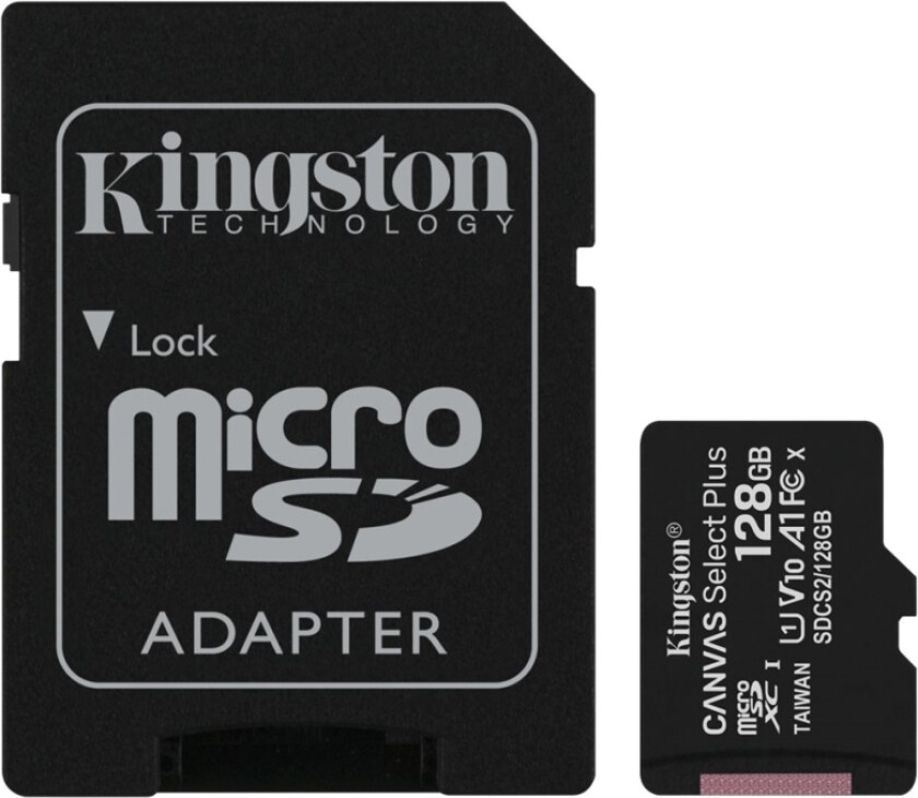 Kingston Canvas Select Plus - Flashminnekort (Microsdxc Til Sd-Adapter Inkludert) - 128 Gb - A1 / Video Class V10 / Uhs Class 1 / Class10 - Microsdxc