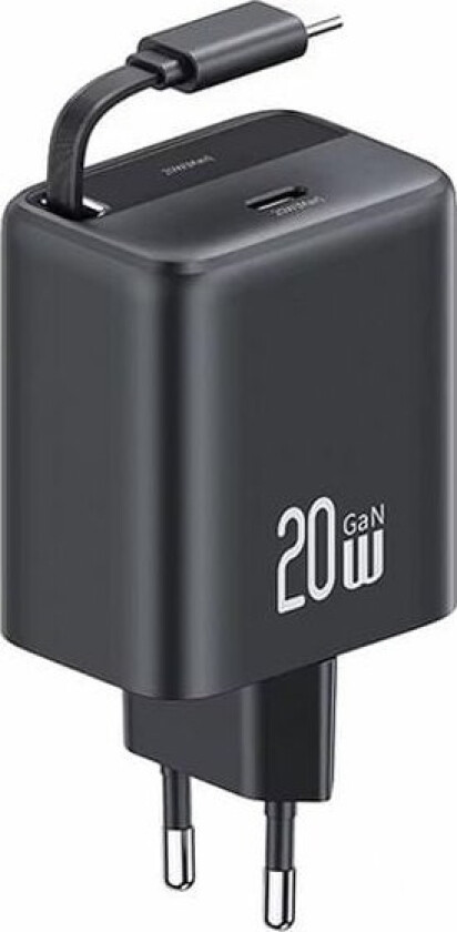 Usams Usams Laderbelastning. Nettverk. 1Xusb-C Med Uttrekkbar Usb-C Uttrekkbar Pd+Qc 20W Gan Hurtigladekabel Svart/Svart Yc Series Cc233tc01 (Us-Cc23