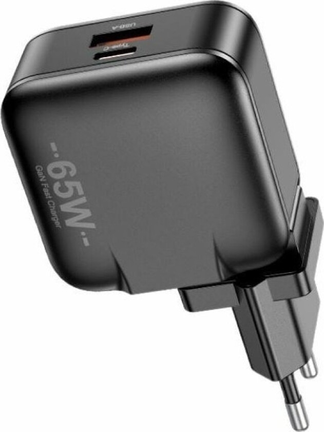 Lader Lader Nettverk. Pd55-Eu 65W Usb + Usb-C Svart/Svart Gan