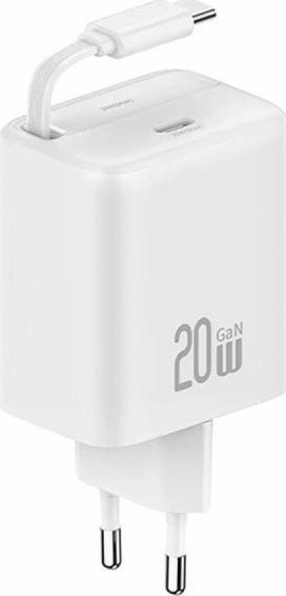 Usams Usams Charger Lod. Nettverk. 1Xusb-C Med Uttrekkbar Usb-C Uttrekkbar Pd+Qc 20W Gan Hurtigladekabel Hvit/Hvit Yc Series Cc233tc02 (Us-Cc233)