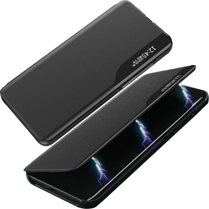 Hurtel Eco Leather View Case stilig Flip-deksel med stativ for Samsung Galaxy A22 5G svart