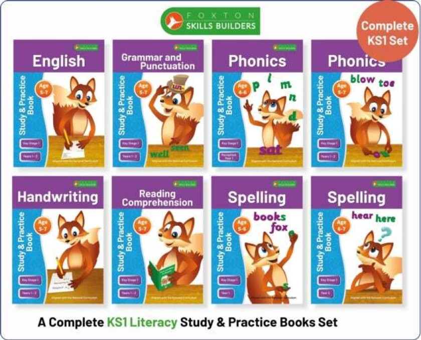 Complete Key Stage 1 Literacy Study & Practice Books - 8-book bundle! English, Phonics, Spelling, Ha av Foxton Books