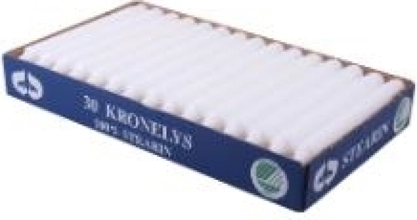 Kronelys Ø23xh200mm Brændetid 7 Timer Stearin Svanemærket Hvid,5 Pk X 30 Stk/Krt
