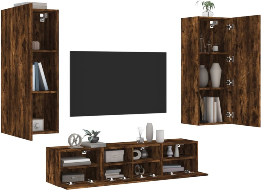 Vegghengte TV-enheter 5 deler røkt eik konstruert tre