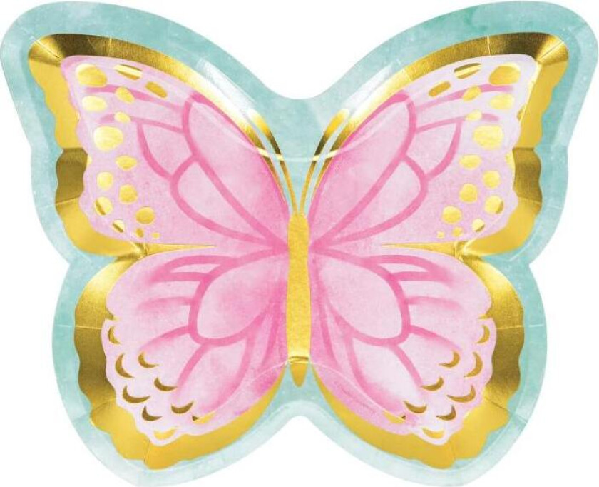 Papptallerken Sommerfugl formet pk/8