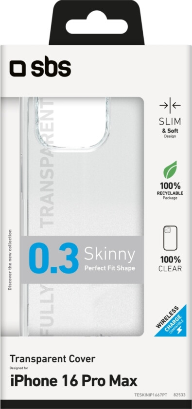 Sbs Teskinip1667pt, Omslag, Apple, Iphone 16 Pro Max, 17,5 Cm (6.9"), Transparent