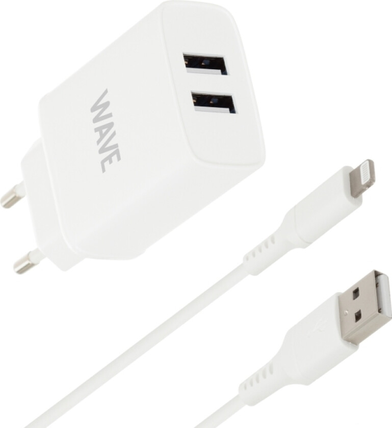 Nettlader 2 X Usb + Lightning-Kabel, 15W, Hvit