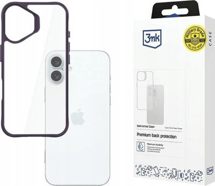 3Mk Satinarmor+ Case Iphone 16 Plus 6.7" Purple Military Grade