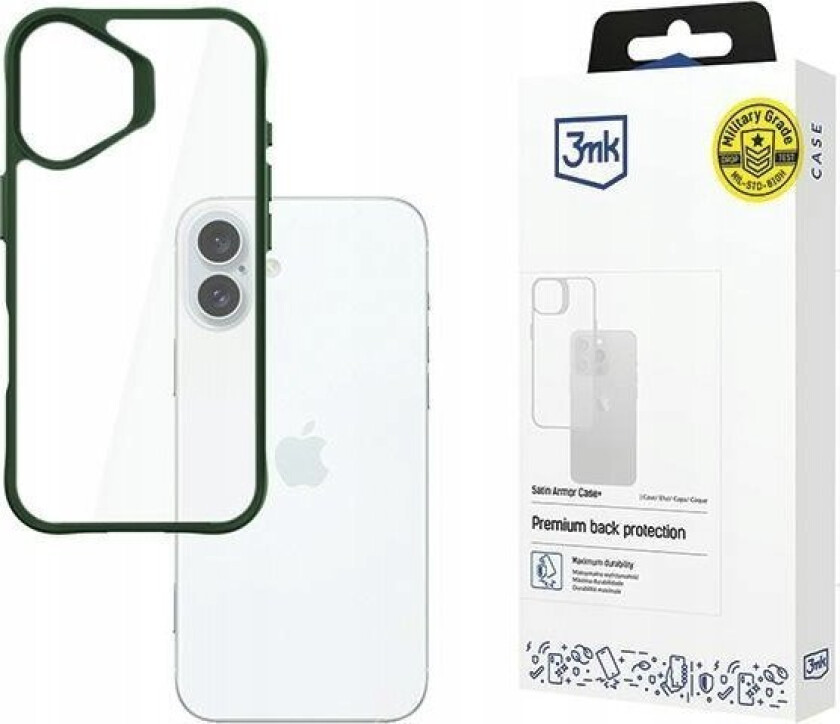 3Mk Satinarmor+ Case Iphone 16 Plus 6.7" Green/Green Military Grade