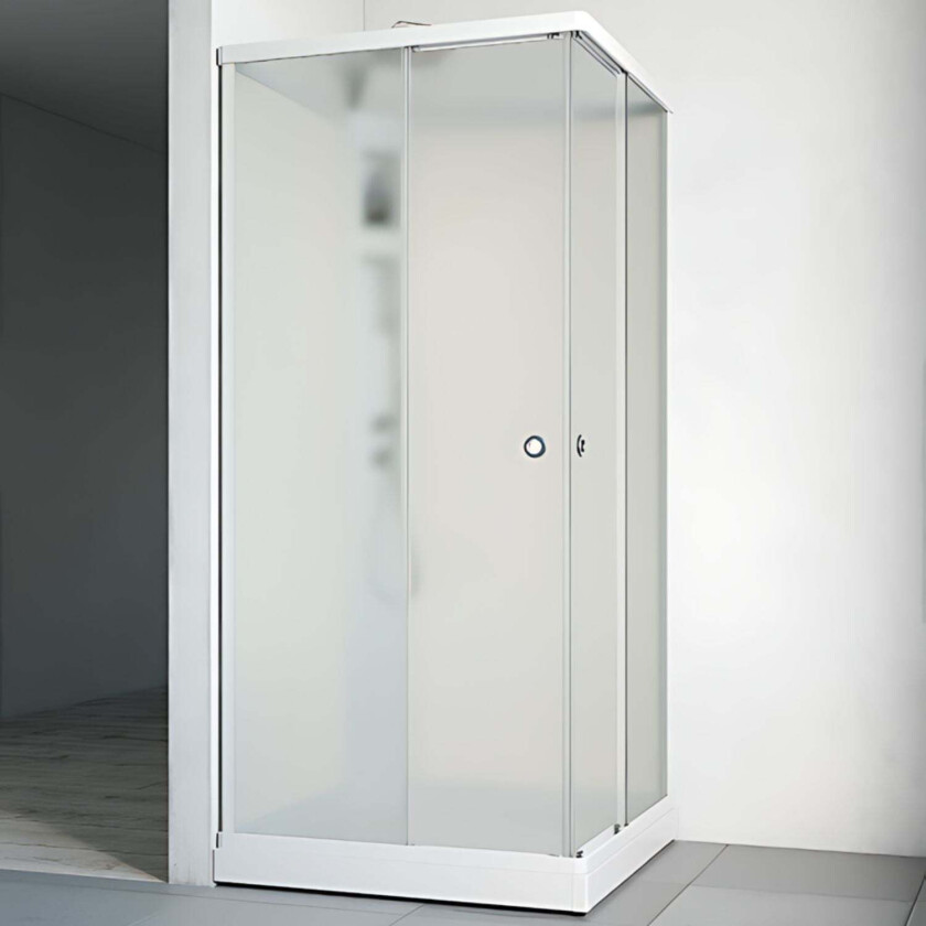 Flow Rett Dusjkabinett Innfelt Blandebatteri Hvit / 81x81cm