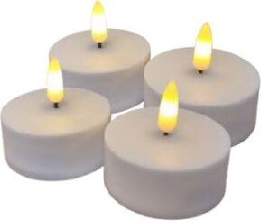Cozzy stort telys (lampelys), 3D flamme, hvit, 4 stk i plast (brukes med fjernkontroll)