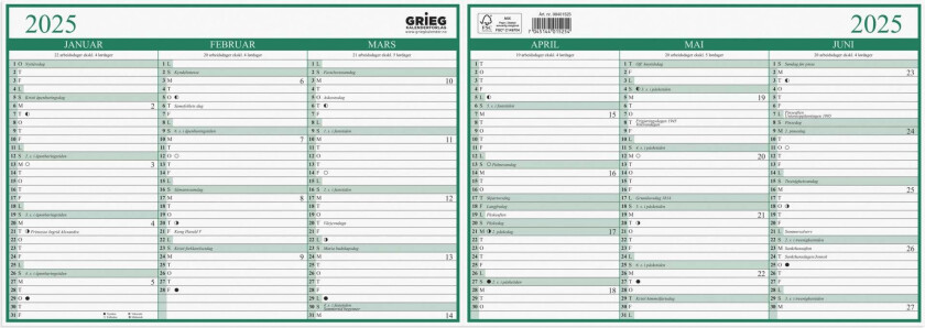 Platekalender GRIEG A4 dobbel 2025