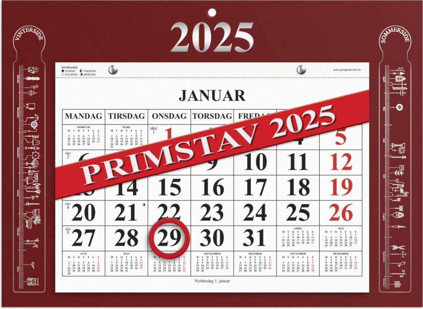 Magnetkalender Grieg Primstav rød 2025