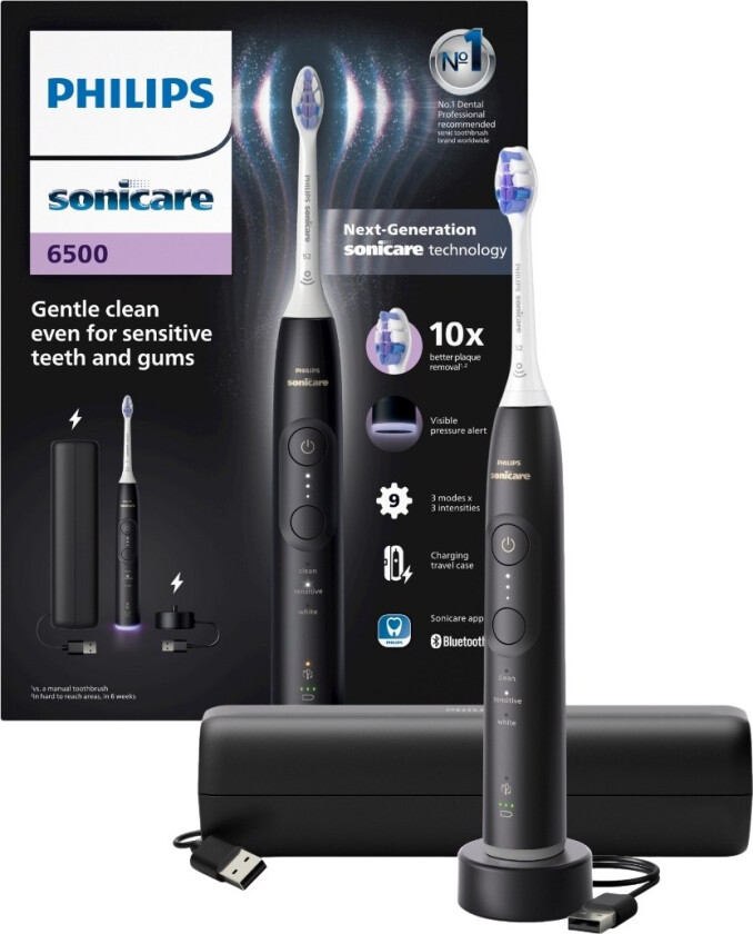 Sonicare Series 6500 elektrisk tannbørste, svart