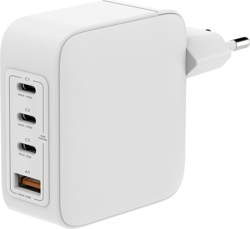 Gan hurtiglader 140 W 4 porter, hvit