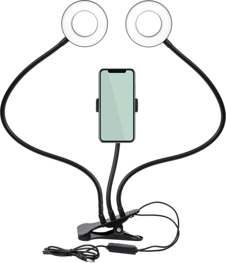 3,5" dobbelt ringlys med telefonholder, svart