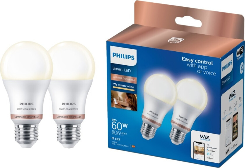 Dim smartpære E27 A60 8W 2stk