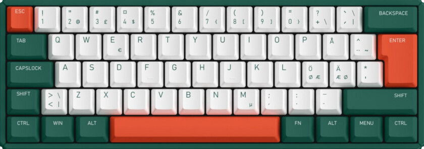 F60 - Jungle Mystery - Cherry MX Blue - Tastatur - Nordisk - Grønn