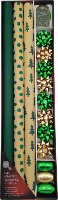 Sett med Resirkulerbart Gavepapir, grønt